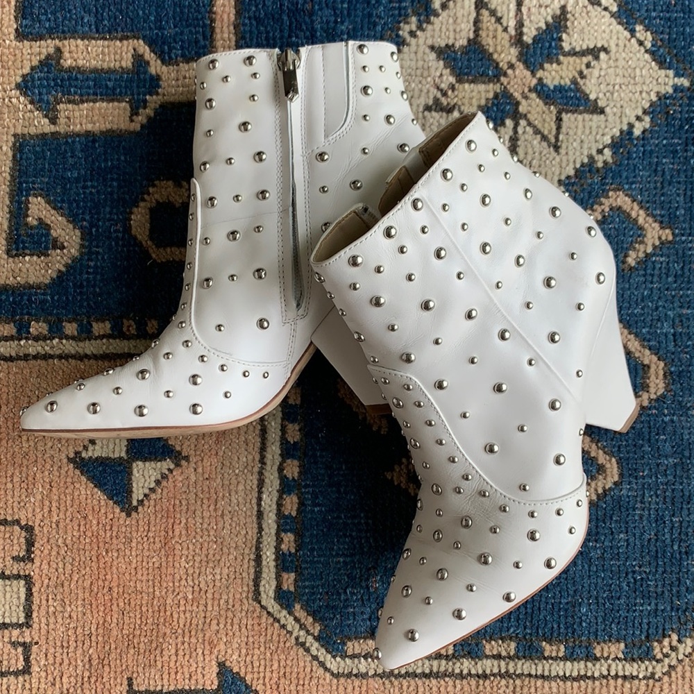 San Edelman White Studded Booties